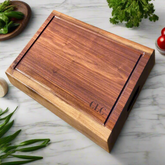Black Walnut Square Cutting Board with Juice Grooves and Built-In Handle
