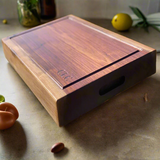 Black Walnut Square Cutting Board with Juice Grooves and Built-In Handle