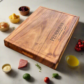 Acacia Square Cutting Board with Juice Grooves and Built-In Handle