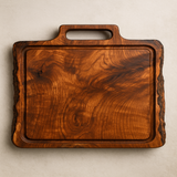 Copper Beech Square Cutting Board with Juice Grooves and Built-In Handle