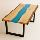 Live Edge Epoxy River White Oak Dining Table