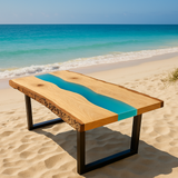Live Edge Epoxy River White Oak Dining Table