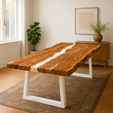 Live Edge Epoxy River Copper Beech Dining Table