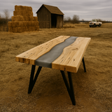 Live Edge Beetle Killed Pine Epoxy River Table