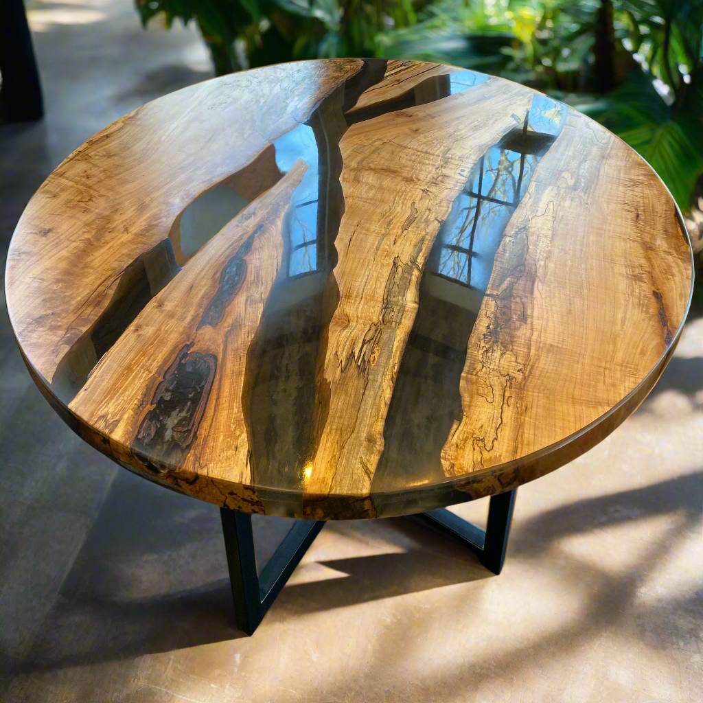 Round Spalted Maple Epoxy River Dining Table