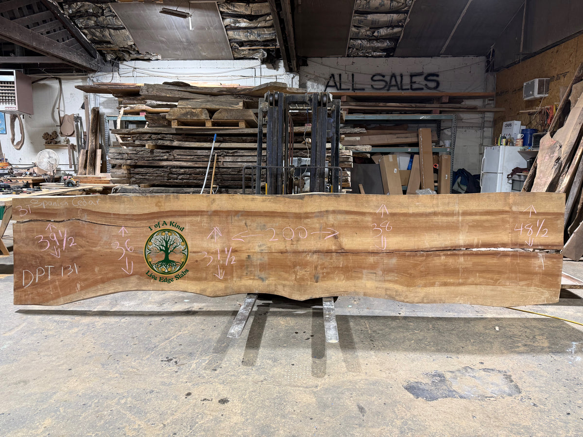 Live Edge Spanish Cedar Slab 200”L x 40”W x 3”T   DPT 167
