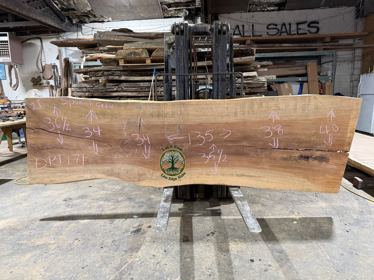Live Edge Spanish Cedar Slab 135”L x 36”W x 2”T   DPT 171