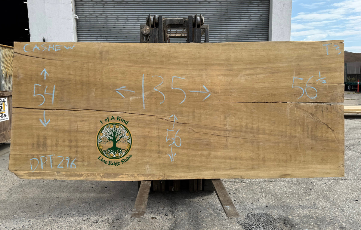 Live Edge Cashew Slab 135”L x 54-56.5”W x 3”T  DPT296