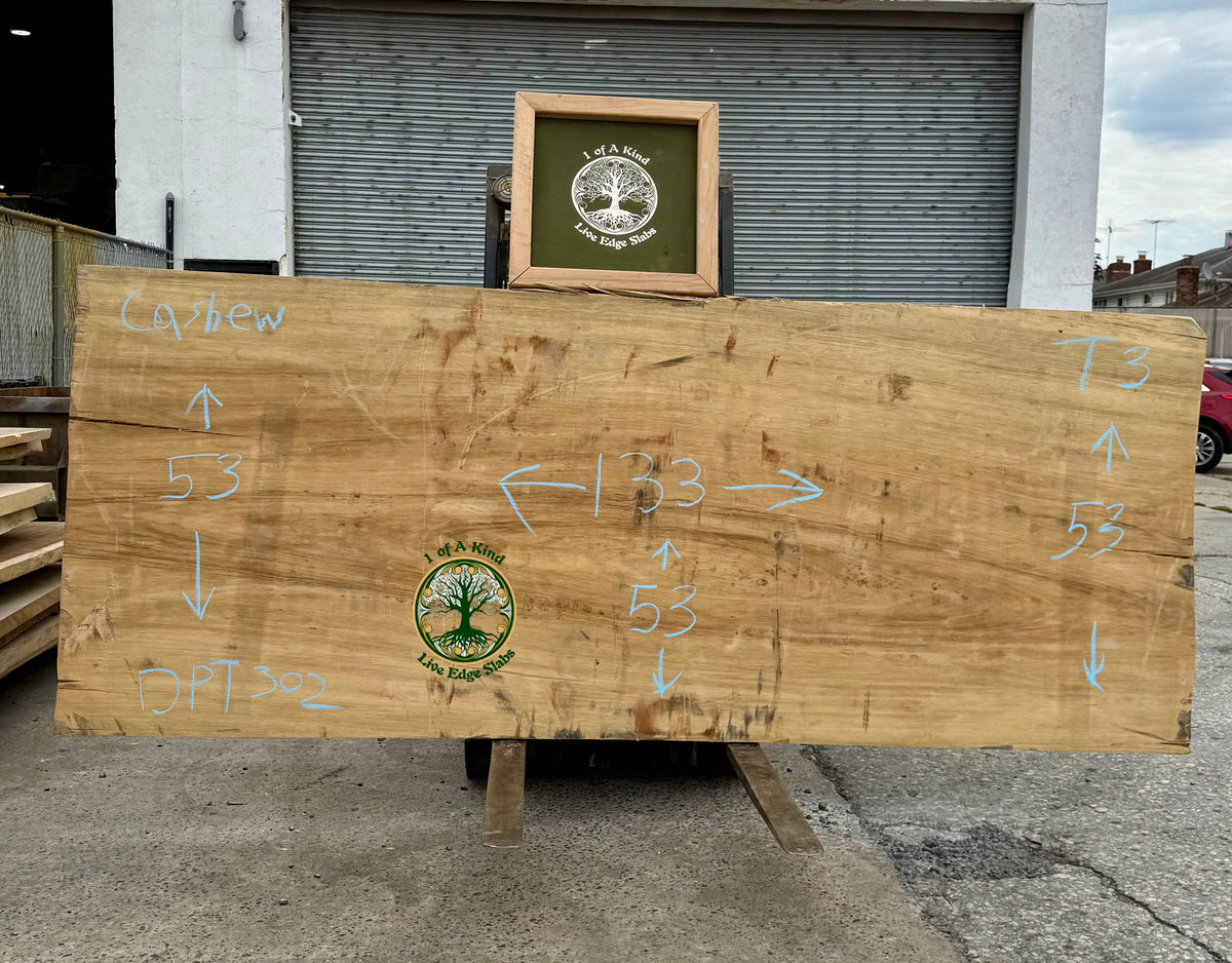 Live Edge Cashew Slab 133”L x 53”W x 3”T   DPT 302