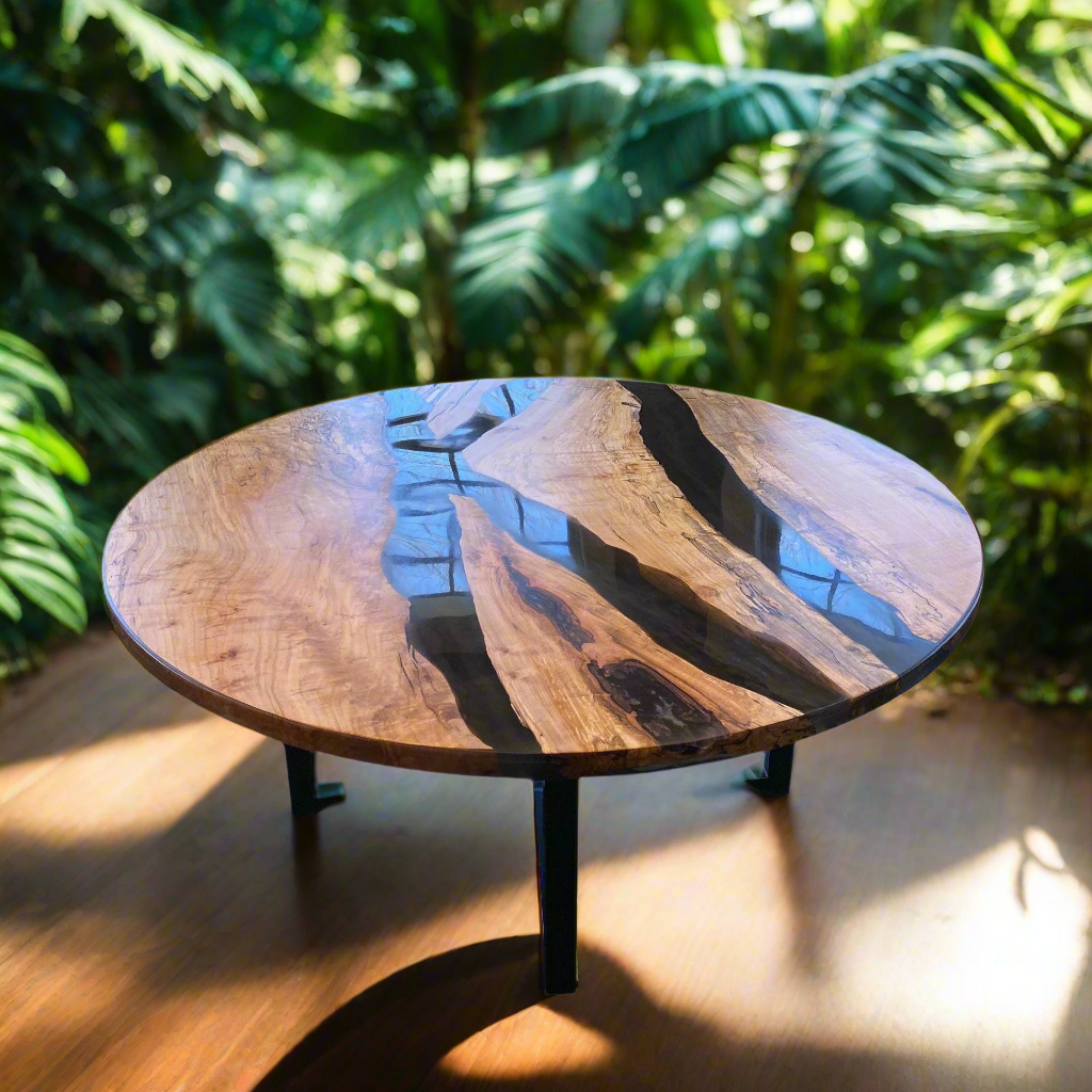 Round Spalted Maple Epoxy River Dining Table