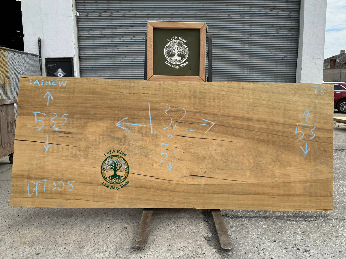 Live Edge Cashew Slab 132”L x 53.5”W x 3”T   DPT 305