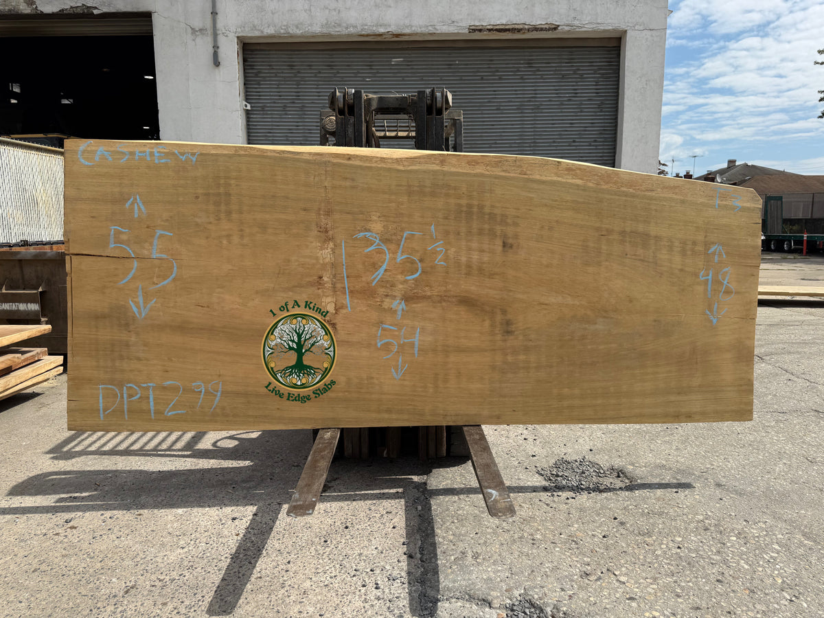 Live Edge Cashew Slab 135.5”L x 48-55”W x 3”T   DPT 299