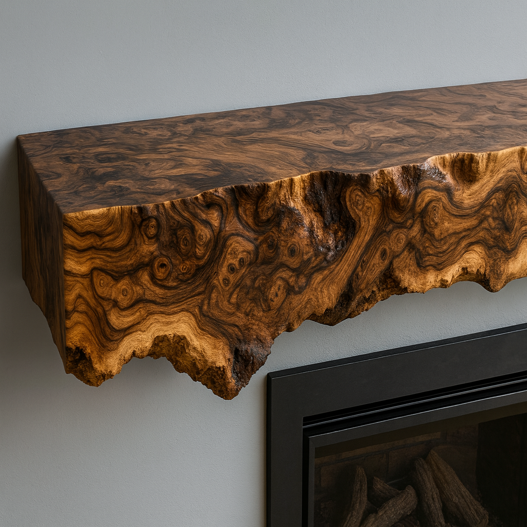Live Edge Black Walnut Burl Mantel