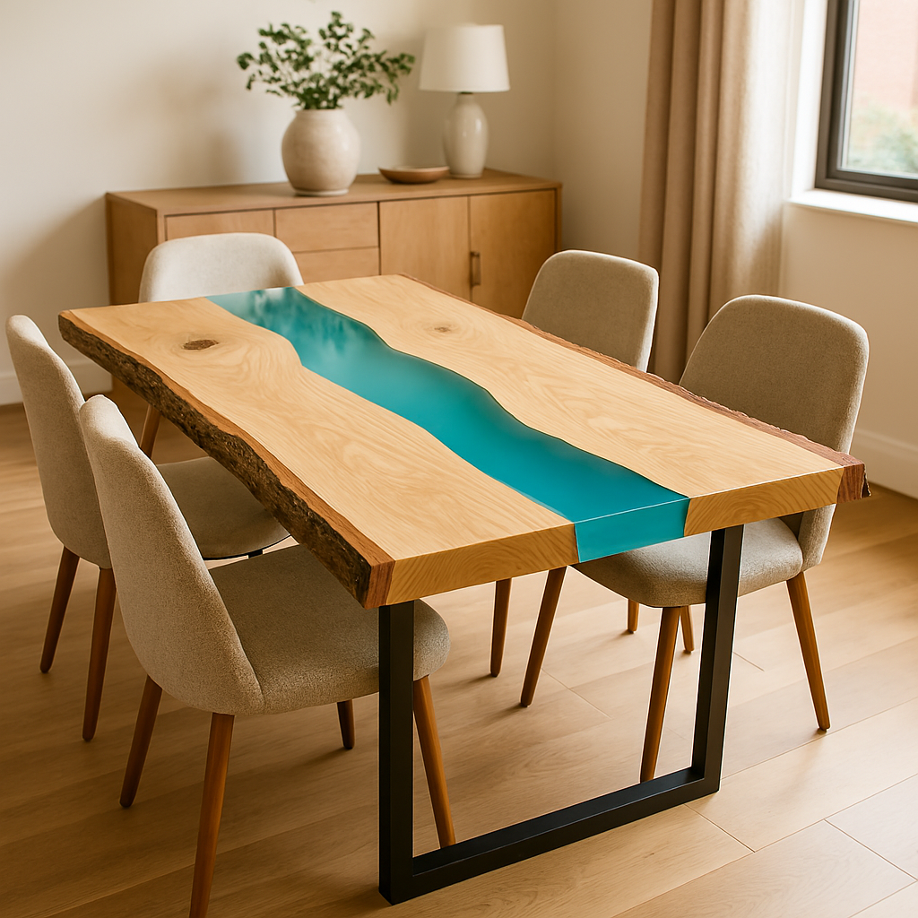Live Edge Epoxy River White Oak Dining Table