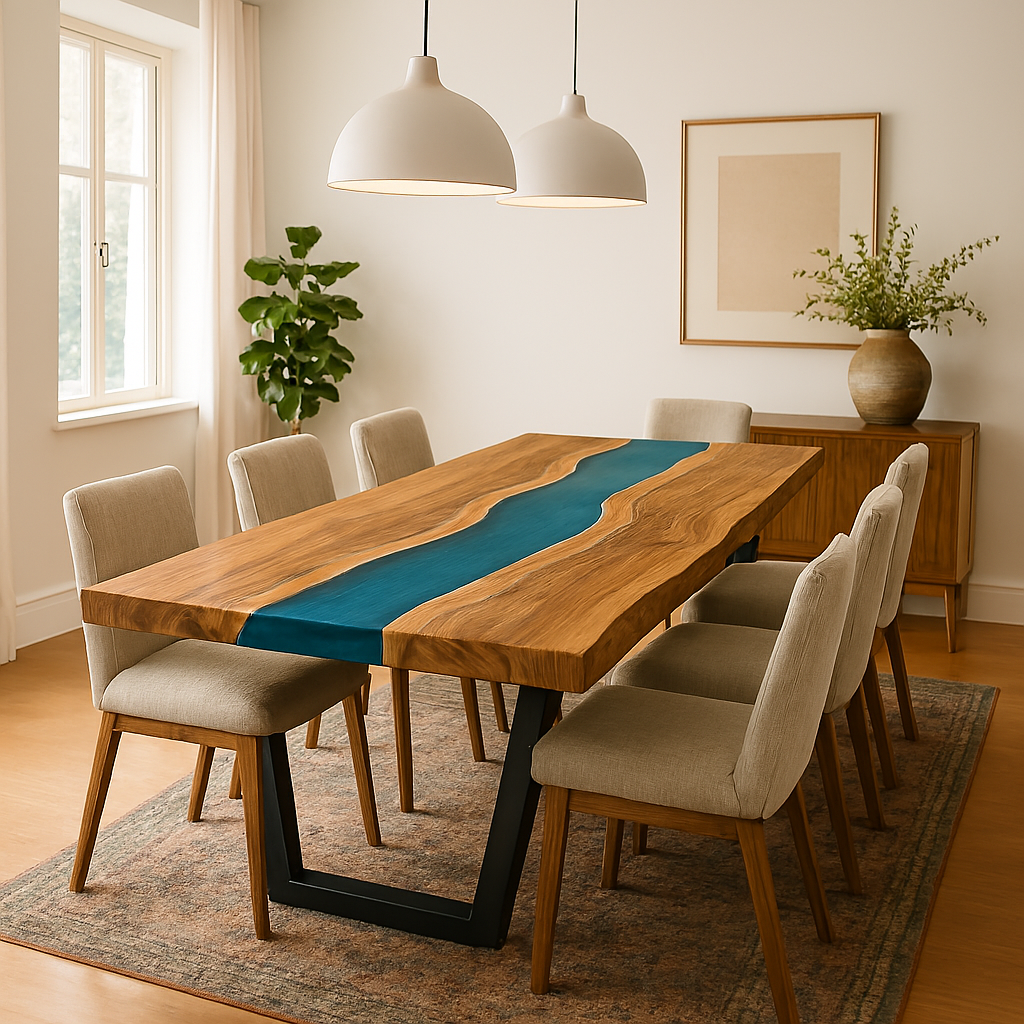 Live Edge Epoxy River Acacia Dining Table