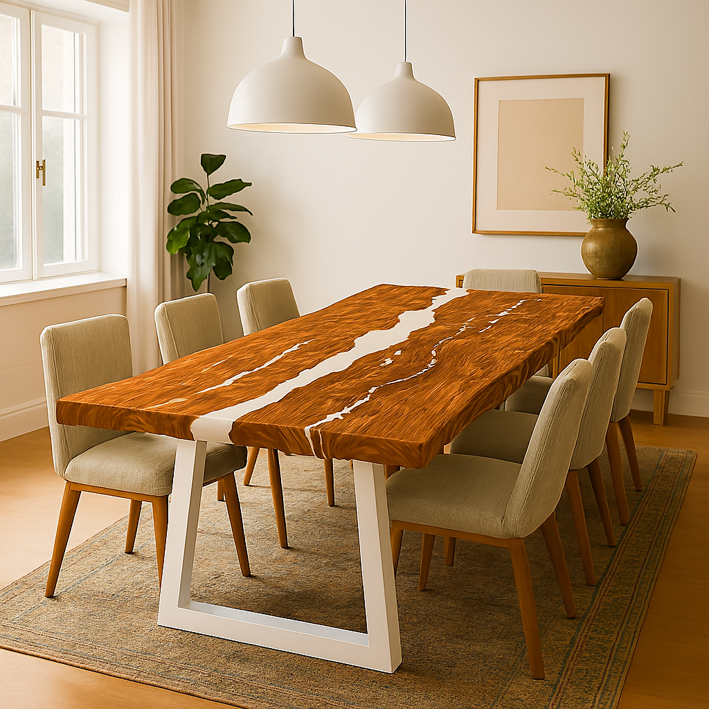 Live Edge Epoxy River Copper Beech Dining Table
