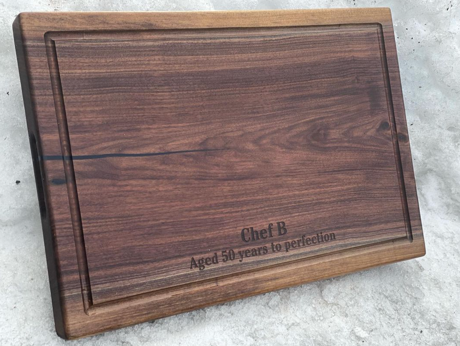 Black Walnut Square Cutting Board with Juice Grooves and Built-In Handle