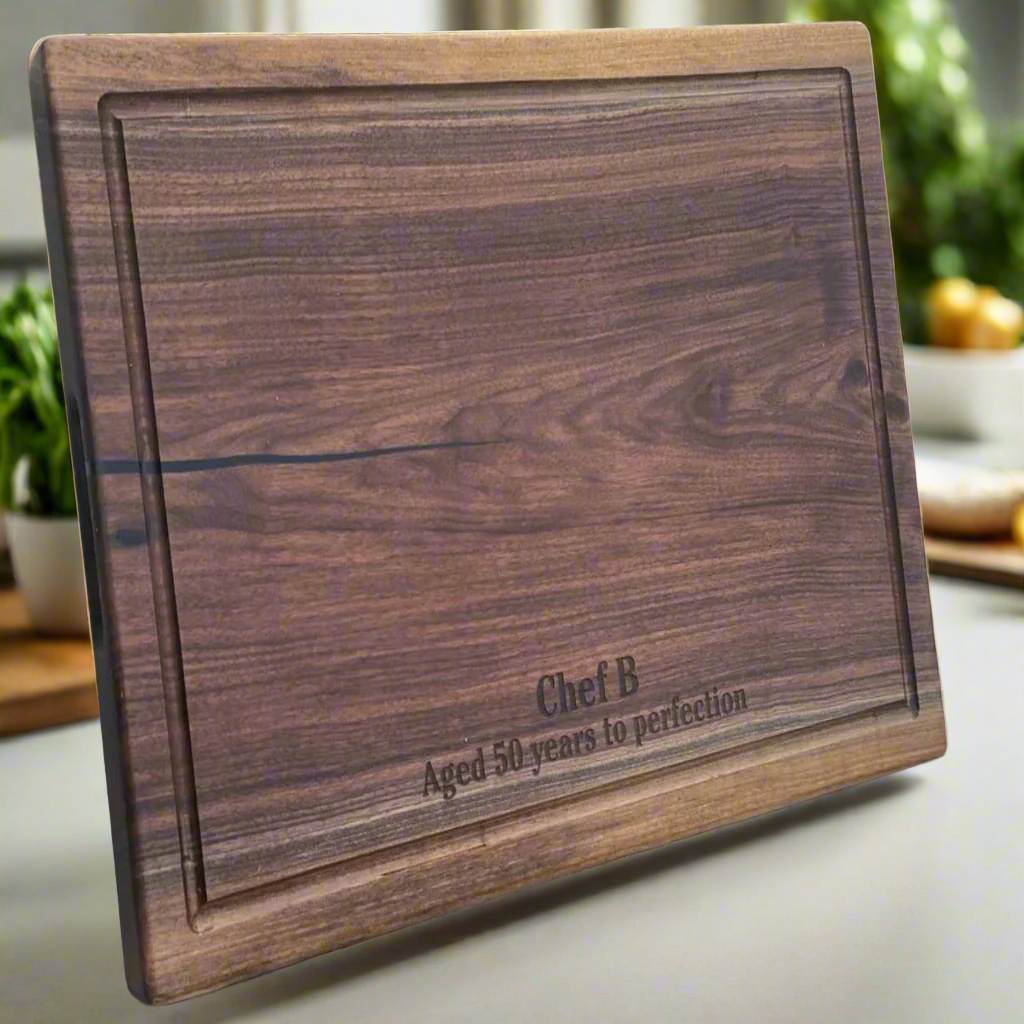 Black Walnut Square Cutting Board with Juice Grooves and Built-In Handle
