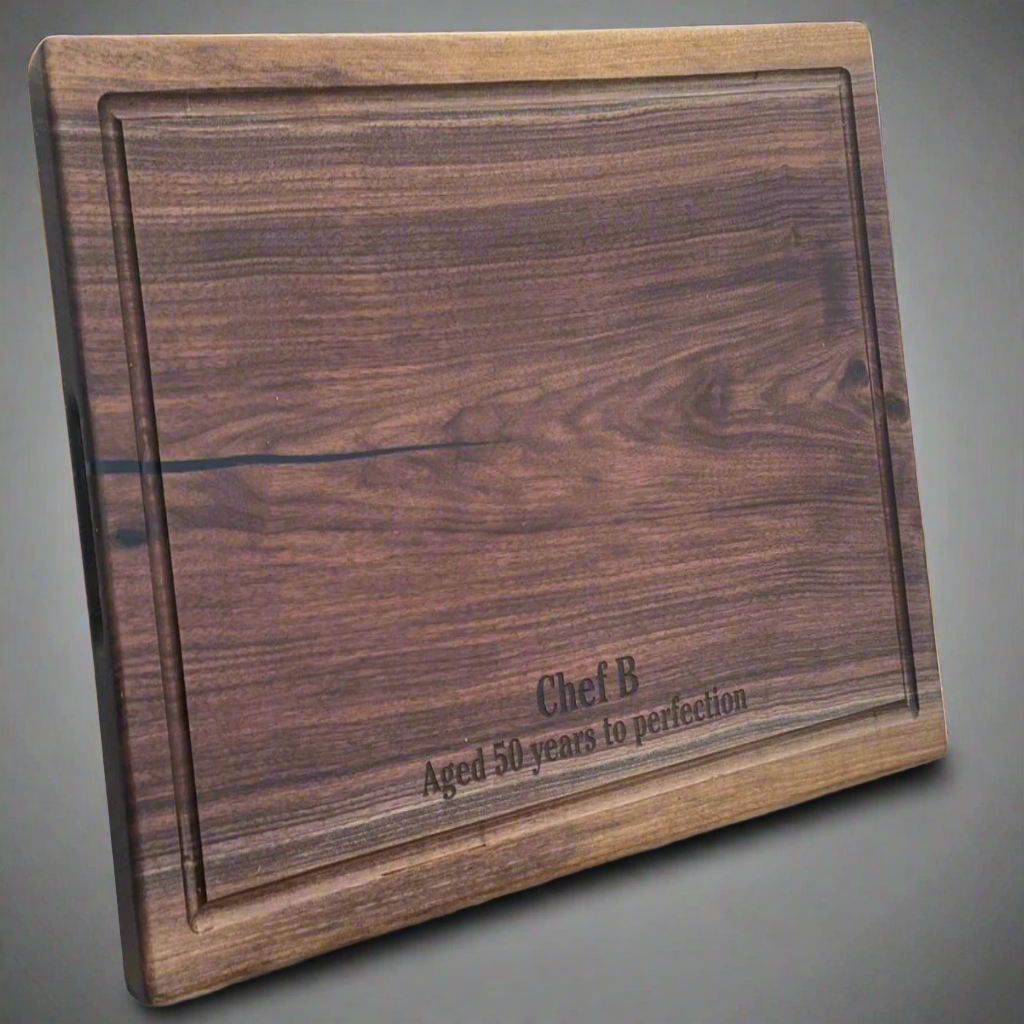 Black Walnut Square Cutting Board with Juice Grooves and Built-In Handle