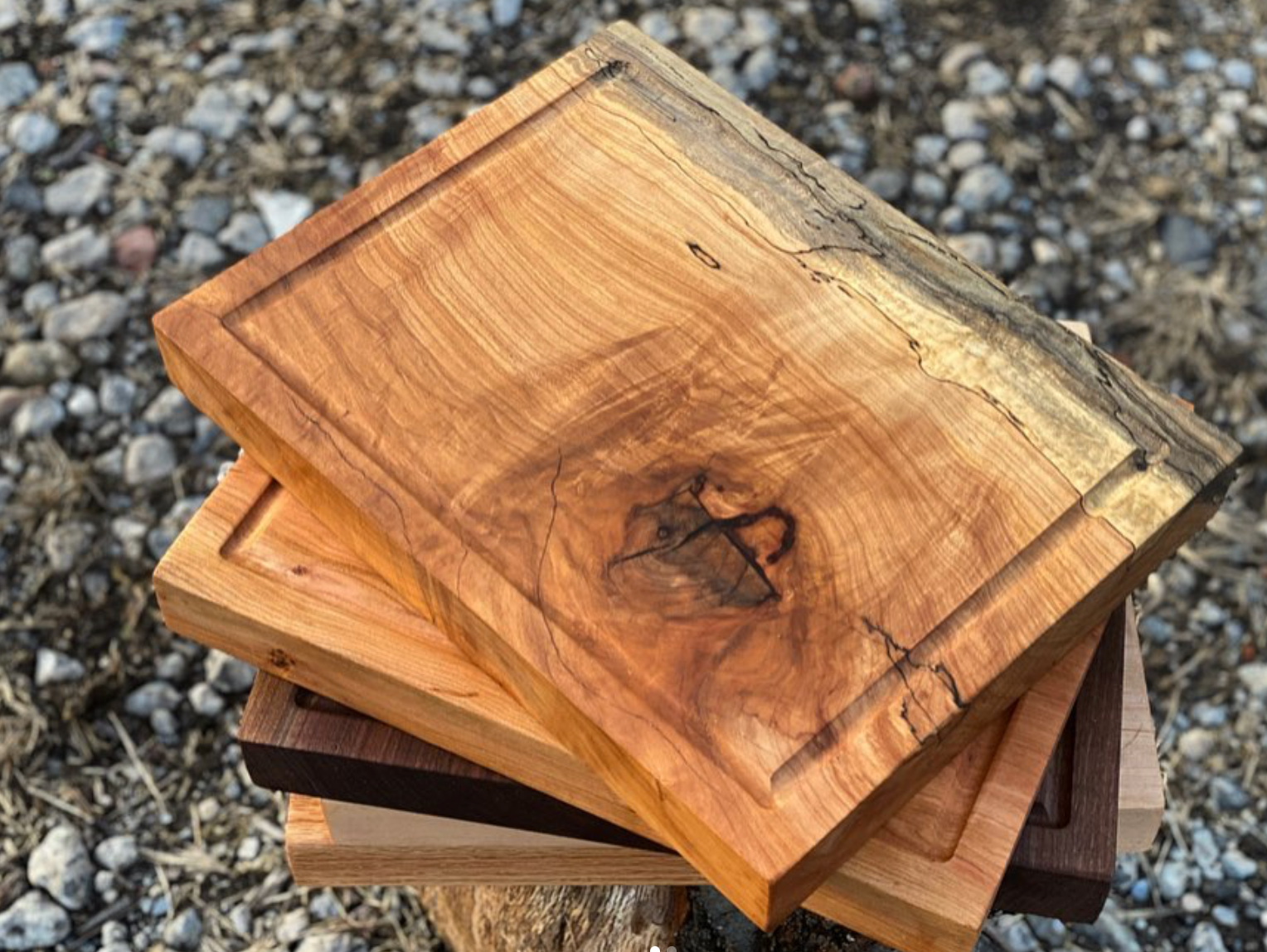 Spalted Maple Square Cutting Board with Juice Grooves and Built-In Handle