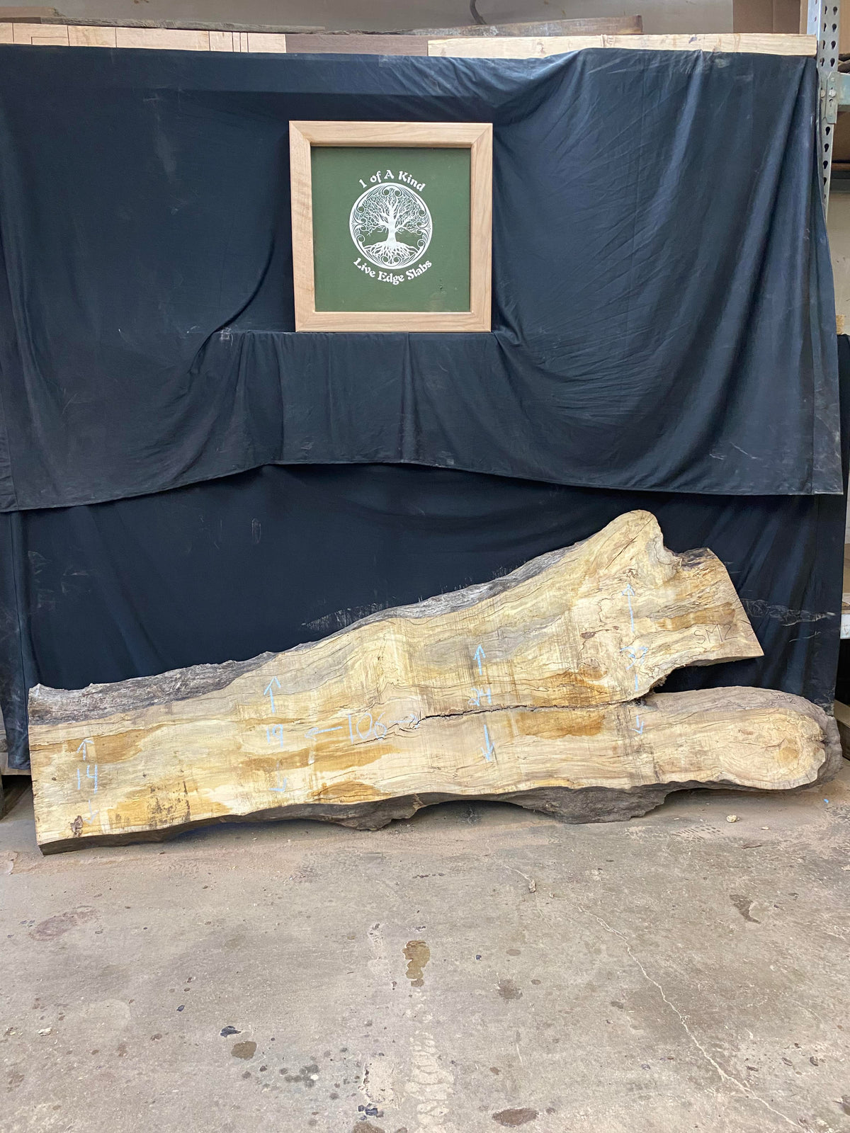 Live Edge Spalted Maple Slab 106"Lx14-37"Wx3"T