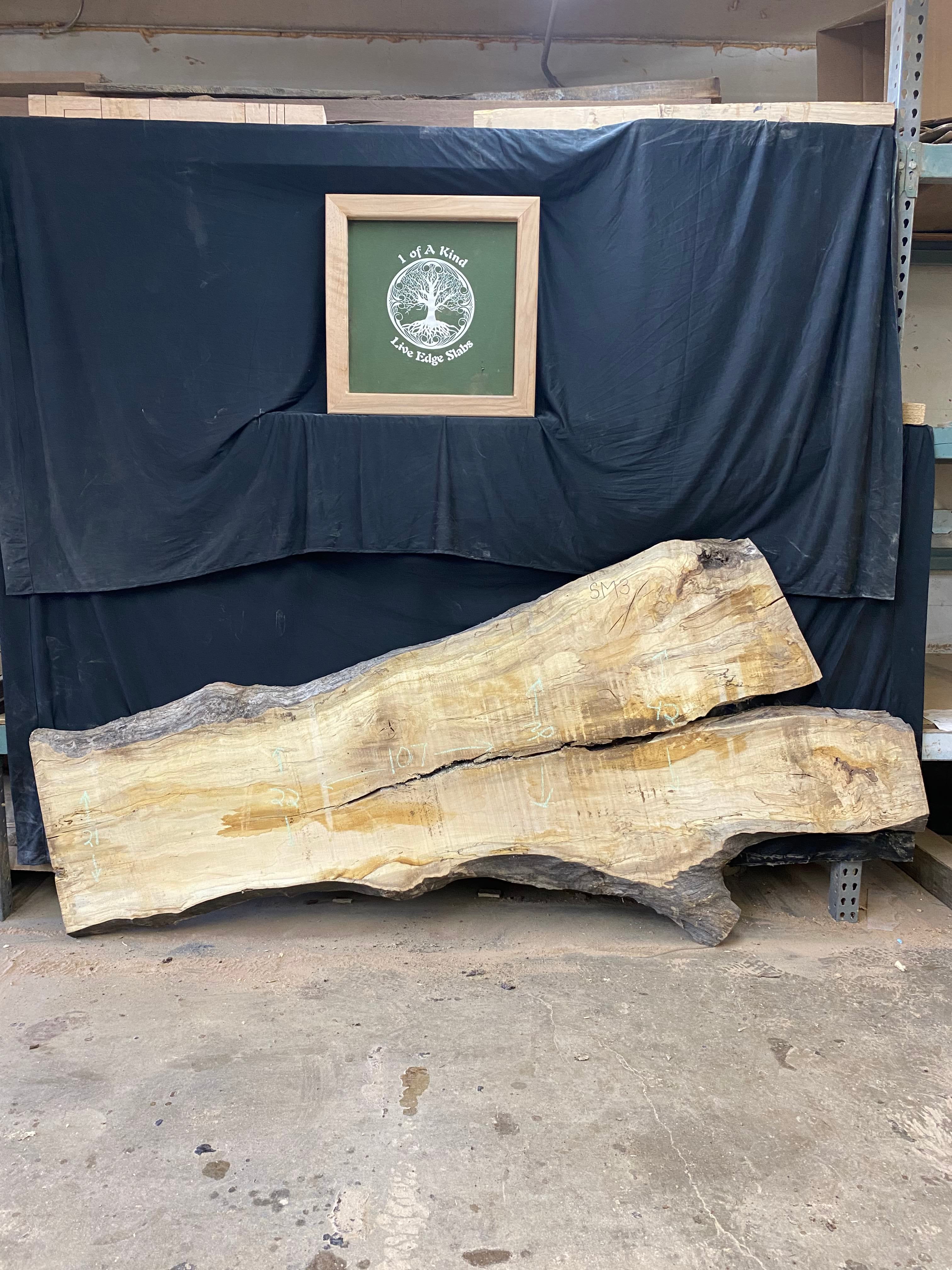 Live Edge Spalted Maple Slab 107"Lx21-42"Wx3"T