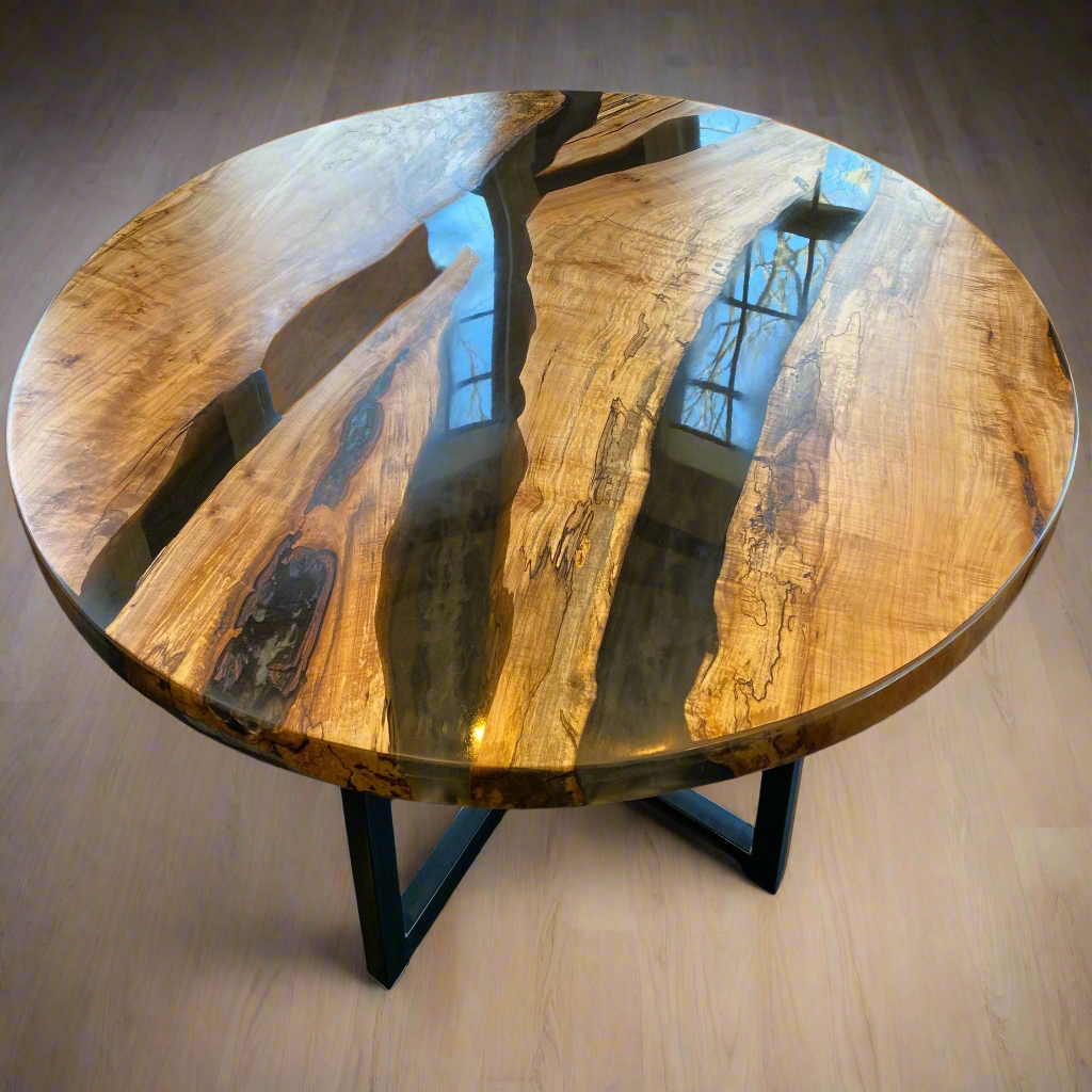 Round Spalted Maple Epoxy River Dining Table