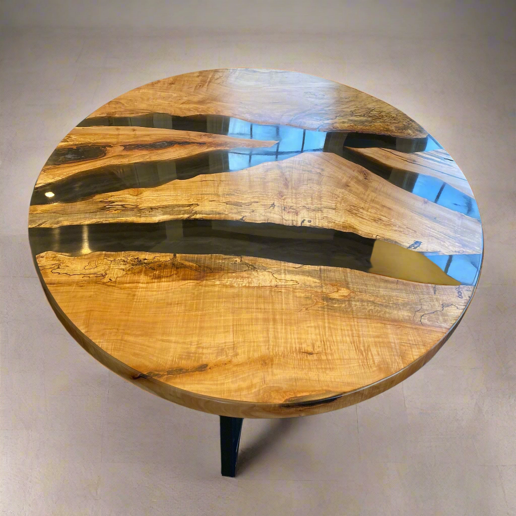 Round Spalted Maple Epoxy River Dining Table