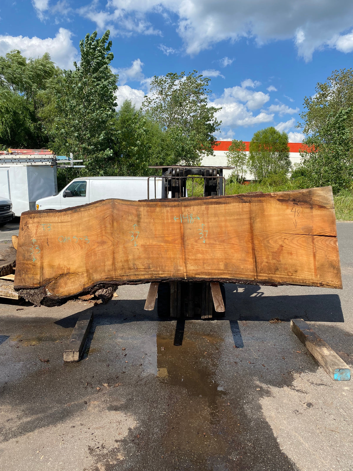 Live Edge Oak Slab 148"Lx33-48"Wx3"T