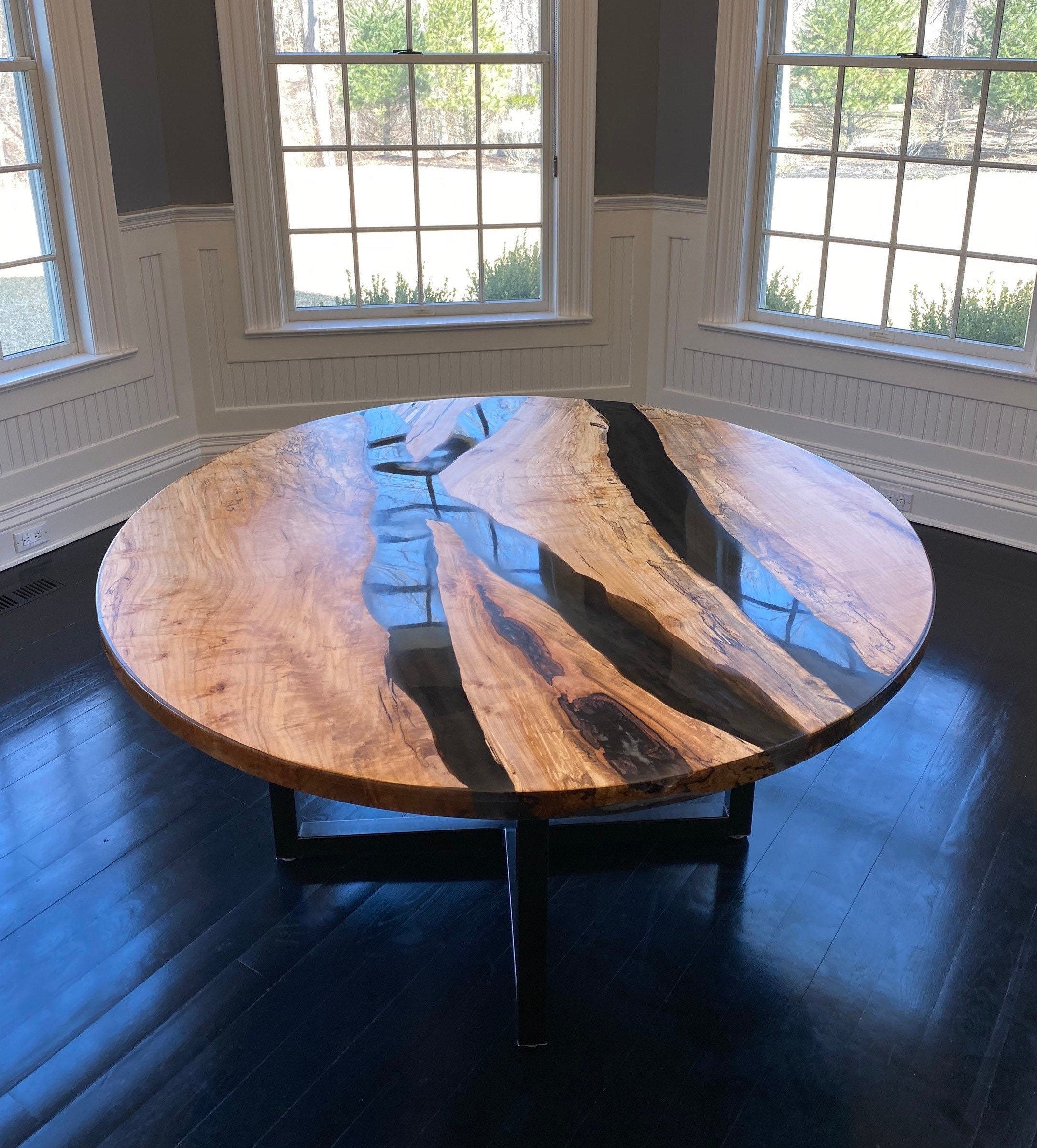 Round Spalted Maple Epoxy River Dining Table